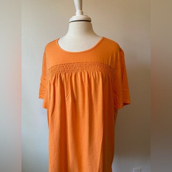 Anthony Richards NWOT Short Sleeve Tunic With Smocking in Melon Size 3X 24/26 - Picture 2 of 7